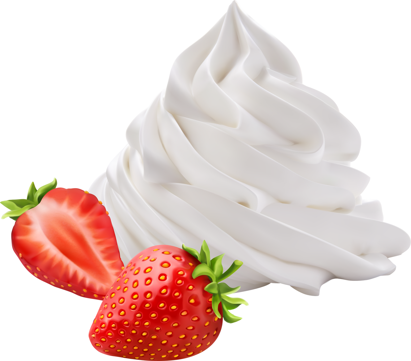 Whipped cream with strawberries isolated. Frozen yogurt.